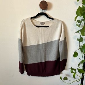 Tarley Color Block Pullover Sweater | Cream, Grey, Burgundy | M